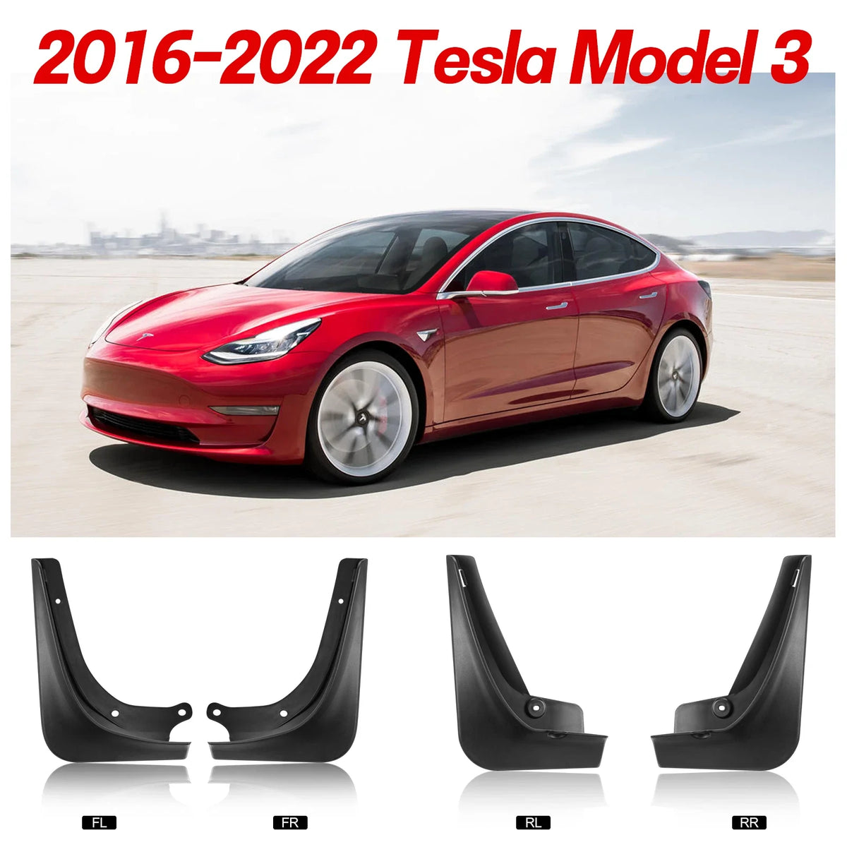Mud Flaps for Tesla Model 3 (2016–2024) Front & Rear Splash Guards Kit