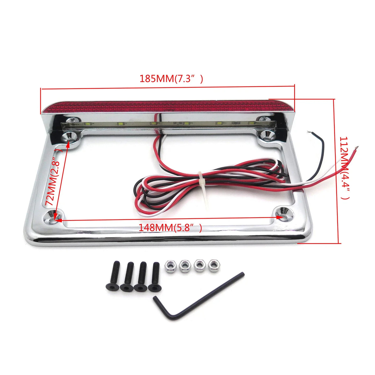 Chrome License Plate Frame with 6" LED for Honda/Suzuki/Yamaha/Kawasaki/Harley