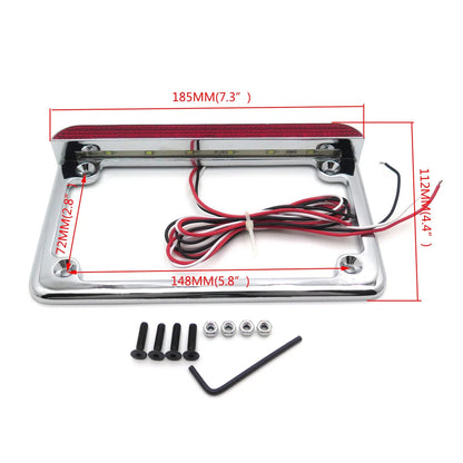 Chrome License Plate Frame with 6" LED for Honda/Suzuki/Yamaha/Kawasaki/Harley