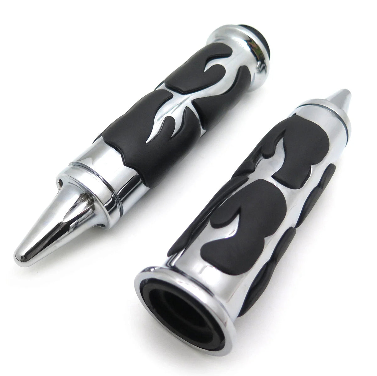 Rubber Hand Grips 1" 25mm Chrome Flame for Yamaha/Suzuki/Kawasaki