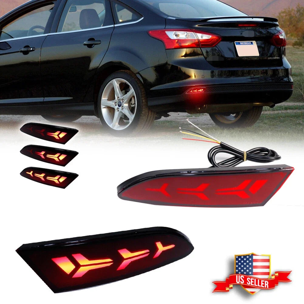 Red LED Rear Reflector Tail Lights for Ford Focus (2012–2014)