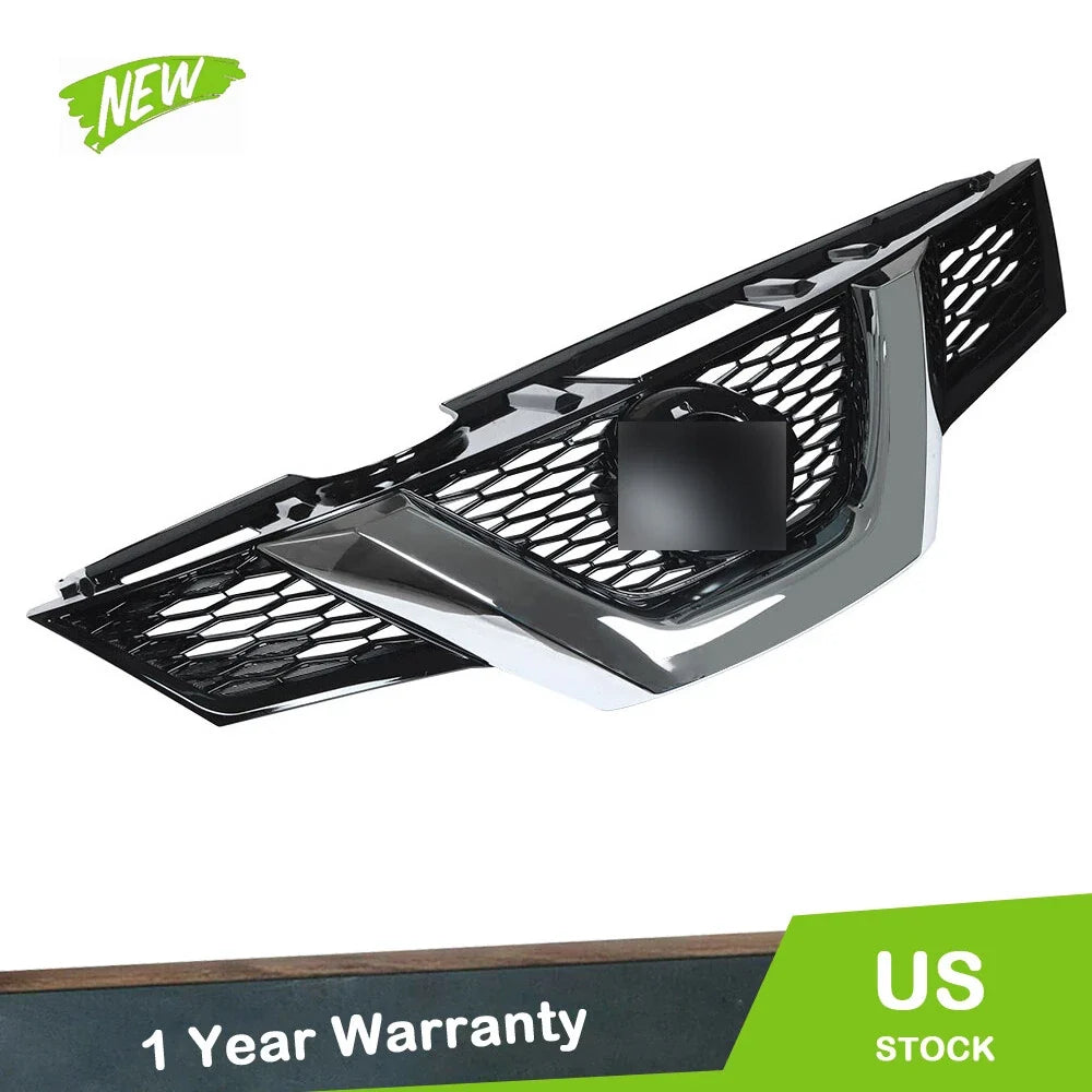 Front Upper Grille Replacement Set for Nissan Rogue (2014–2015) Black Chrome