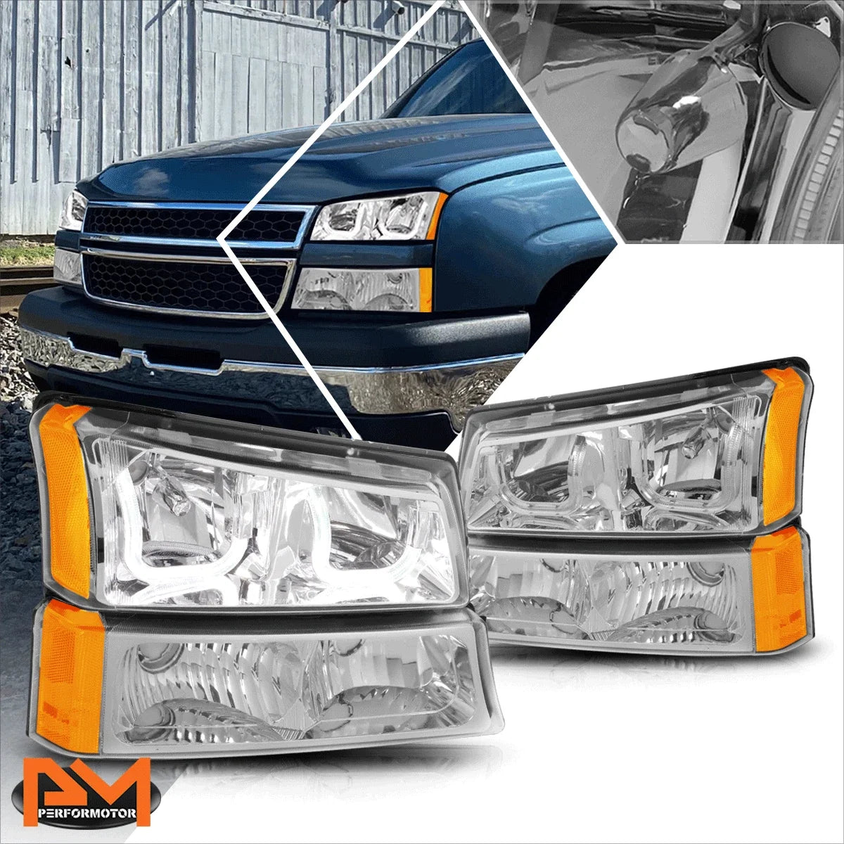 J-Halo Headlight/Lamps with LED DRL for 2003-2006 Chevy Silverado/Avalanche