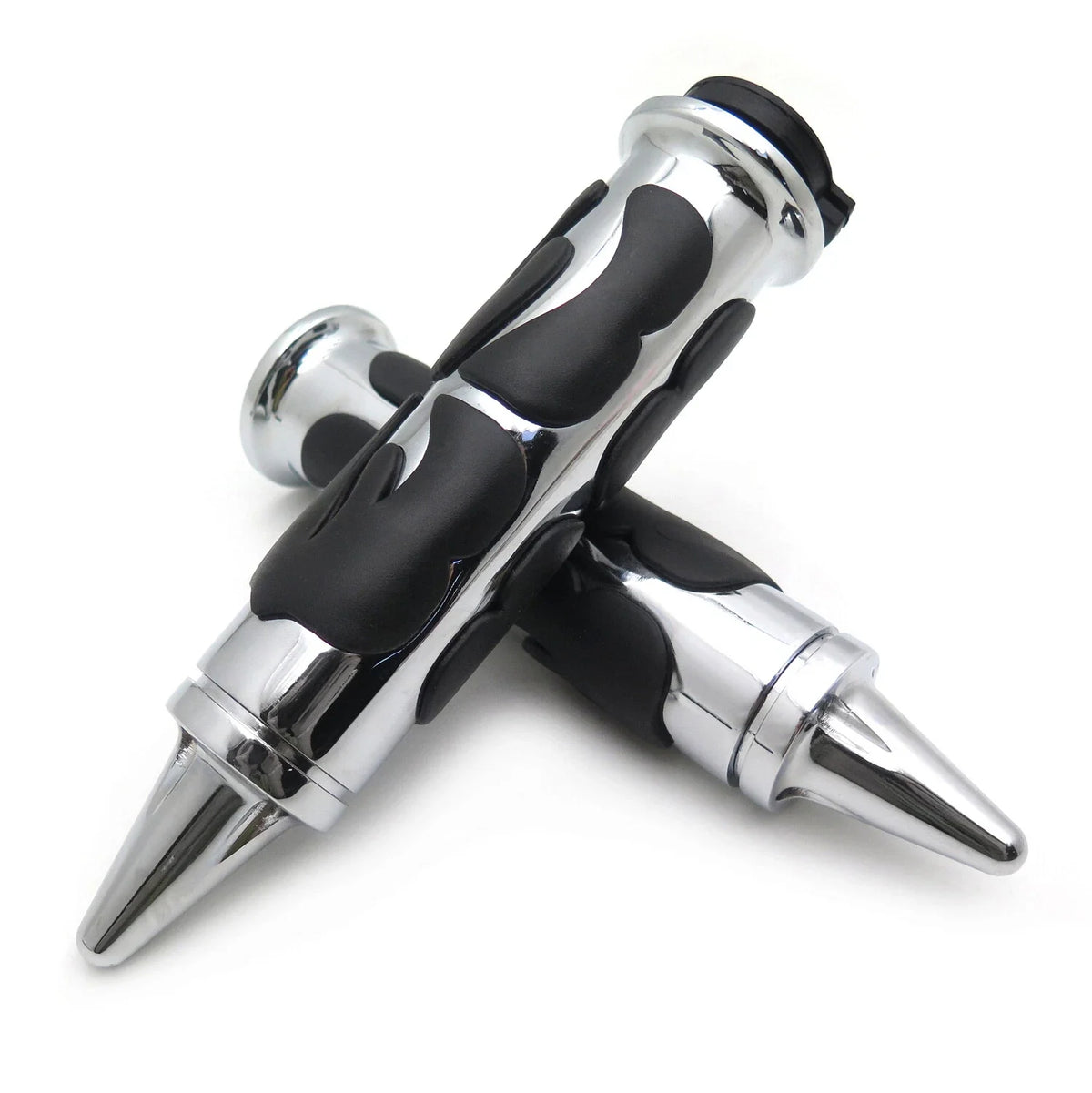 Rubber Hand Grips 1" 25mm Chrome Flame for Yamaha/Suzuki/Kawasaki