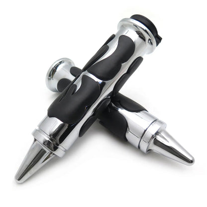 Rubber Hand Grips 1" 25mm Chrome Flame for Yamaha/Suzuki/Kawasaki