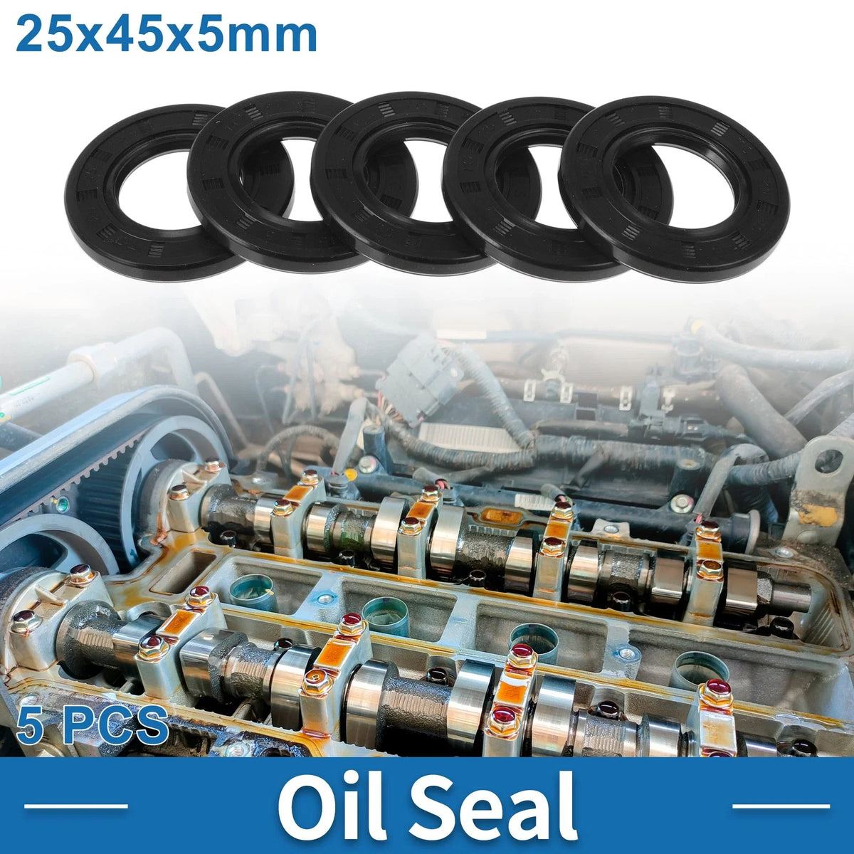 Set of 5 Oil Seal Rotary Shaft Seal for Various Models (25x45x5mm)