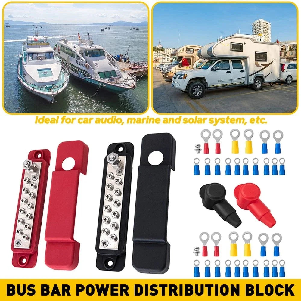 12 Point Busbar Power Distribution Block 180A 12V for Car Boat Marine EV