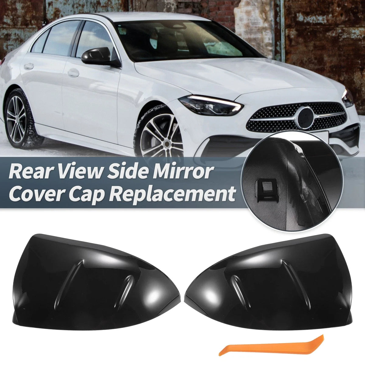 1 Pair Rearview Mirror Cover Cap Gloss Black for Mercedes-Benz C S-Class (2015–2021)