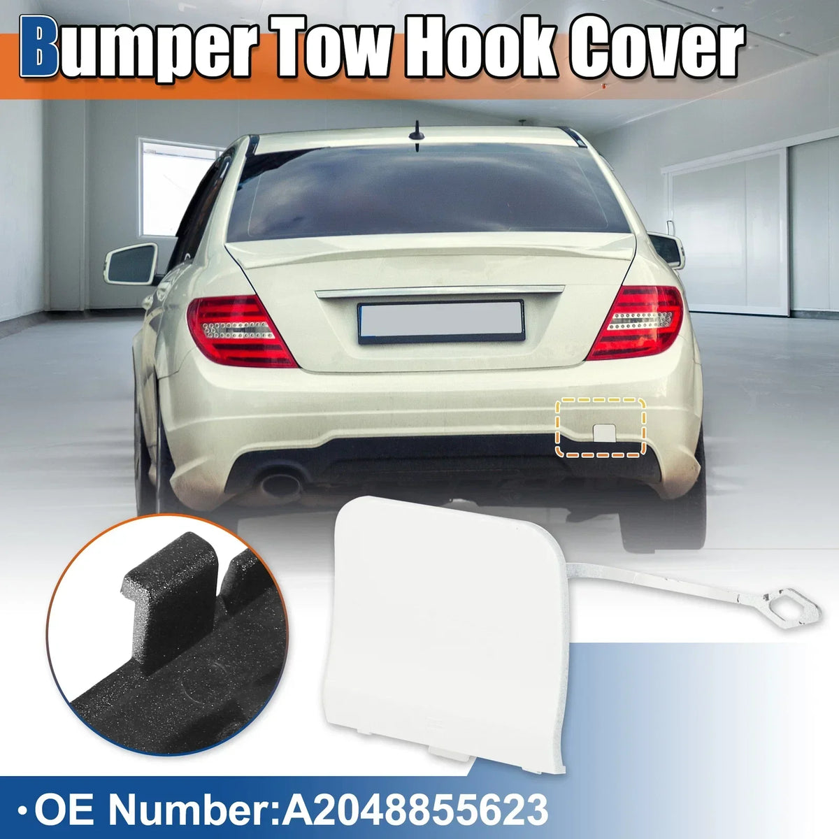 Tow Hook Cover - Rear, White for Mercedes-Benz C-Class 2015-2021