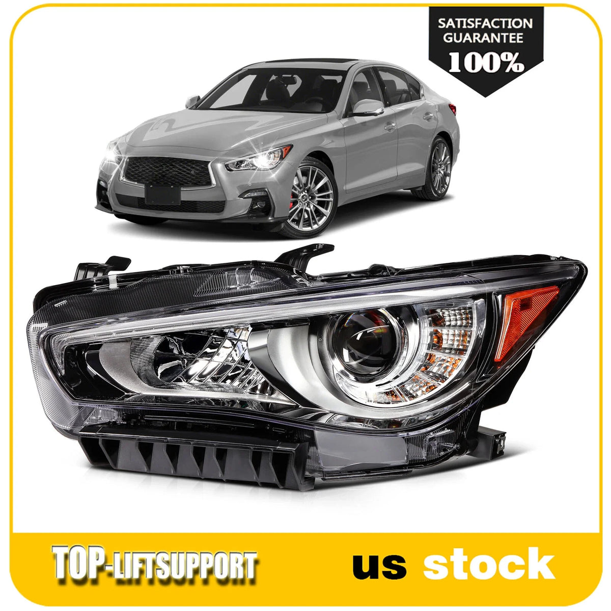 Left Driver Side Headlight for Infiniti Q50 (2014–2024) with LED DRL