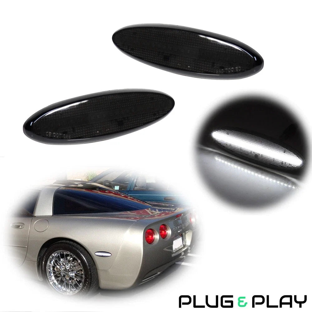 2X White LED Rear Bumper Side Marker Lights for Chevrolet Corvette C5