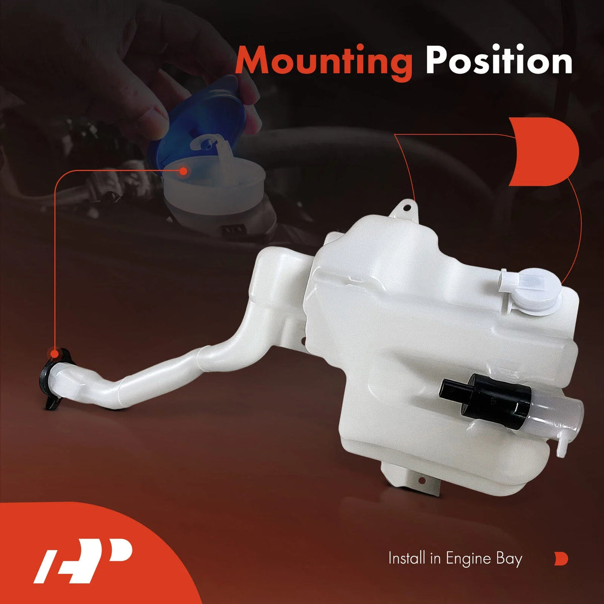 Windshield Washer Reservoir with Cap & Pump for Taurus 2008-2013