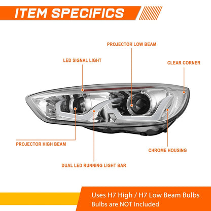 Projector Headlight with Dual LED DRL & Amber Signal for Ford Focus 2015-2018