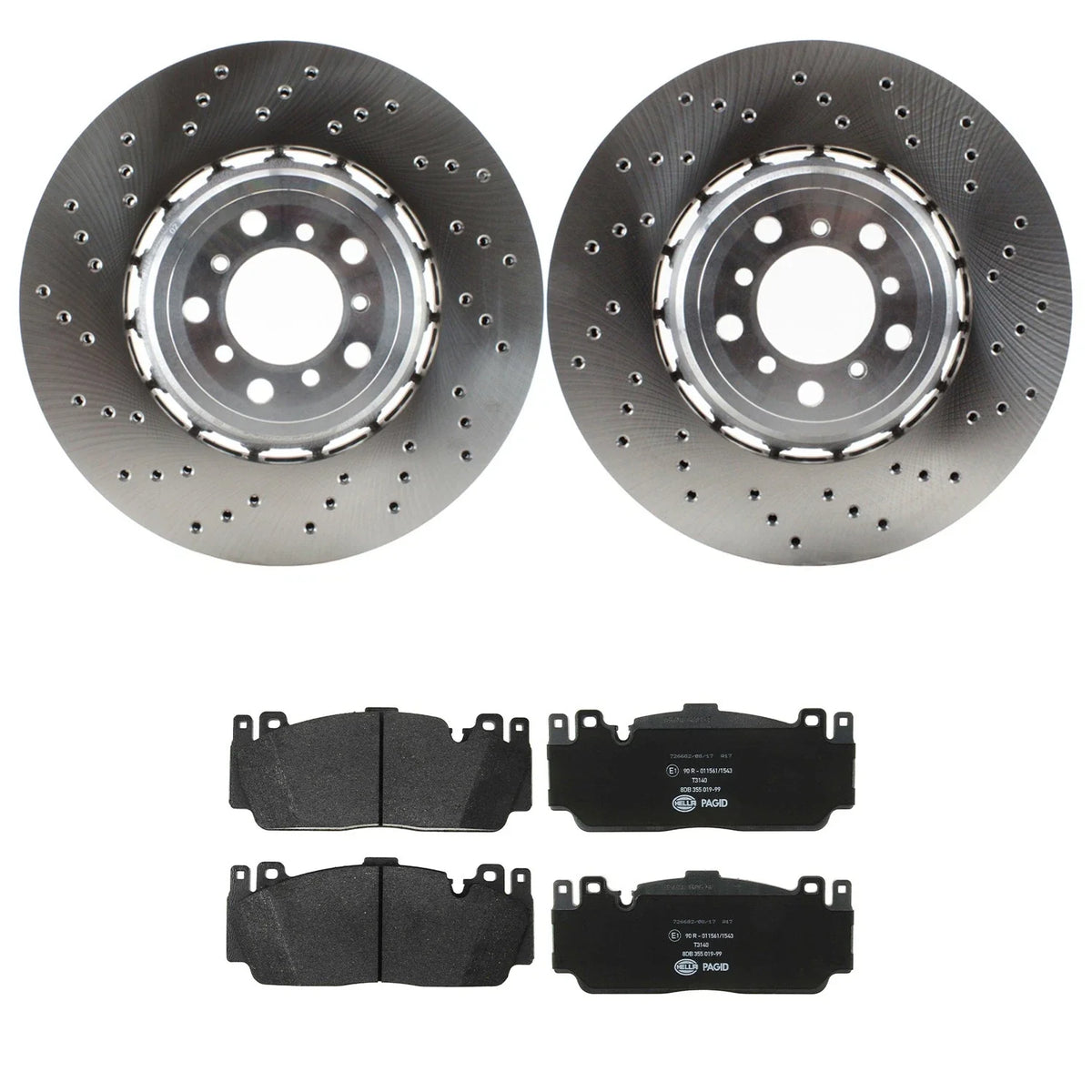Set of 2 Front Rotors & Hella Low-Met Brake Pads for BMW F87 M2 (2016–2021)