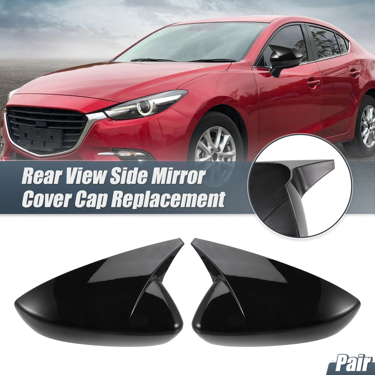 1 Pair Rearview Mirror Cover Overlay Gloss Black for Mazda 3 (2020–2022)