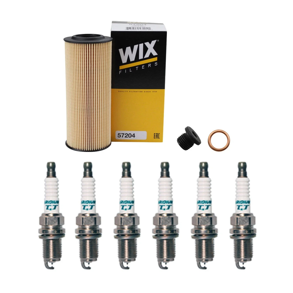 Denso Spark Plug Kit & Wix Engine Oil Filter for Audi A4 A5 A6 2005-2012