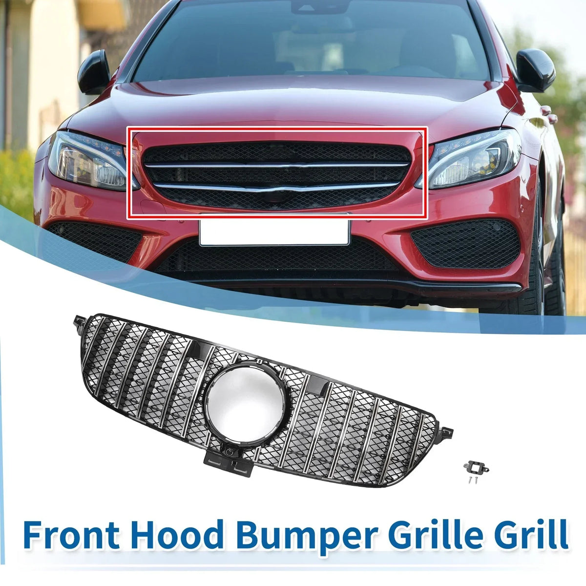 Front Upper Bumper Grille in Chrome Silver for Mercedes-Benz GLE450 2019