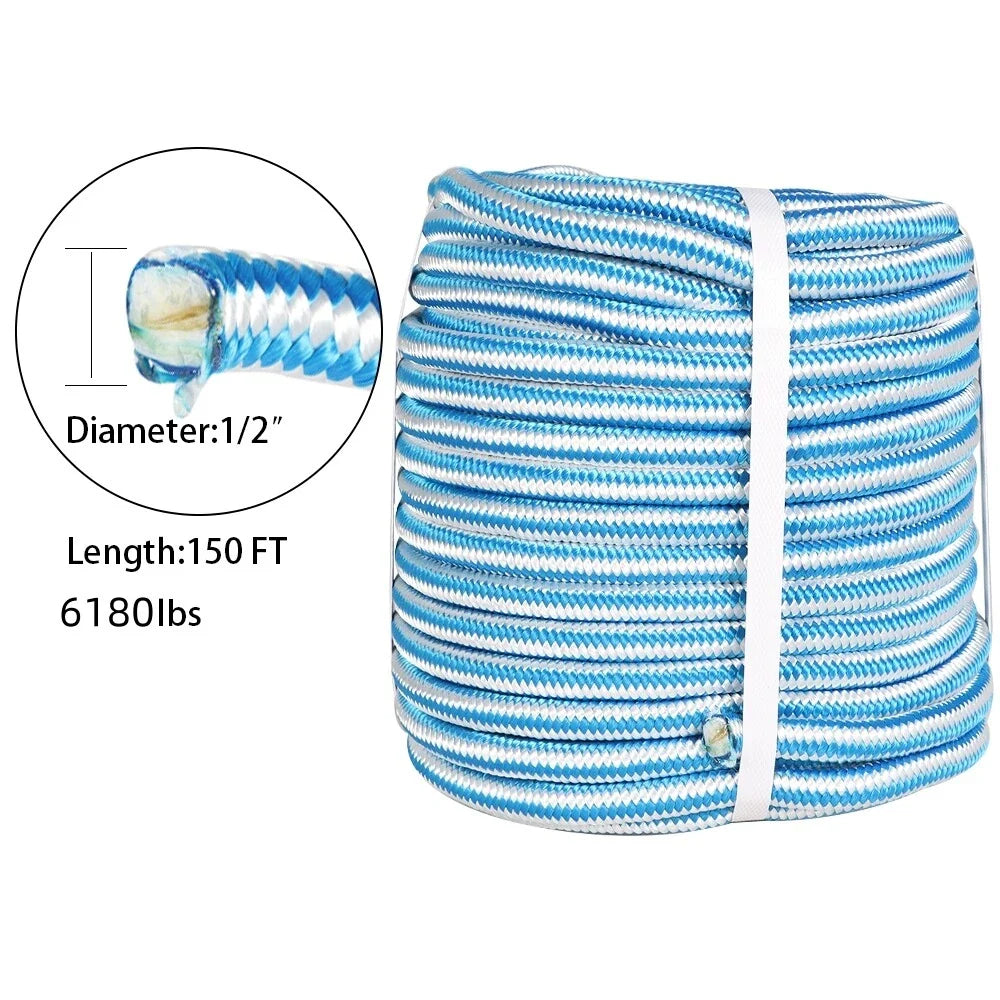 1/2" x 150' Arborist Tree Rope - 16 Strand Braided Nylon Core Polyester