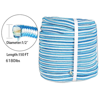 1/2" x 150' Arborist Tree Rope - 16 Strand Braided Nylon Core Polyester