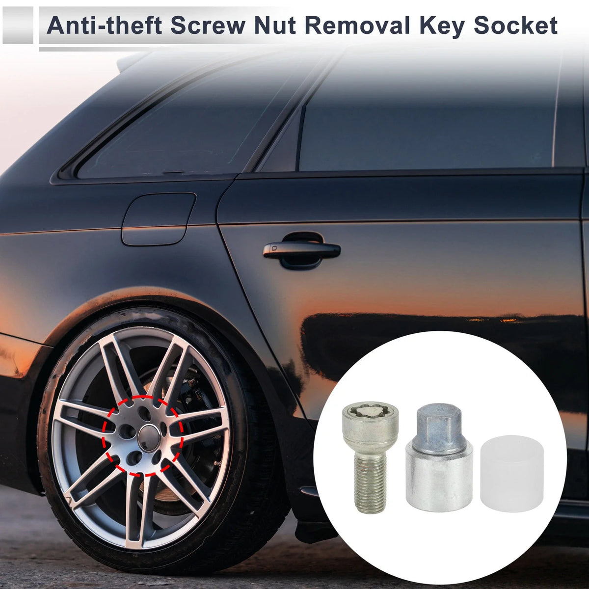 Type M Wheel Lock Lugnut with Bolt Kit Nut Removal Key for Audi A4L A5 (2013–2020)