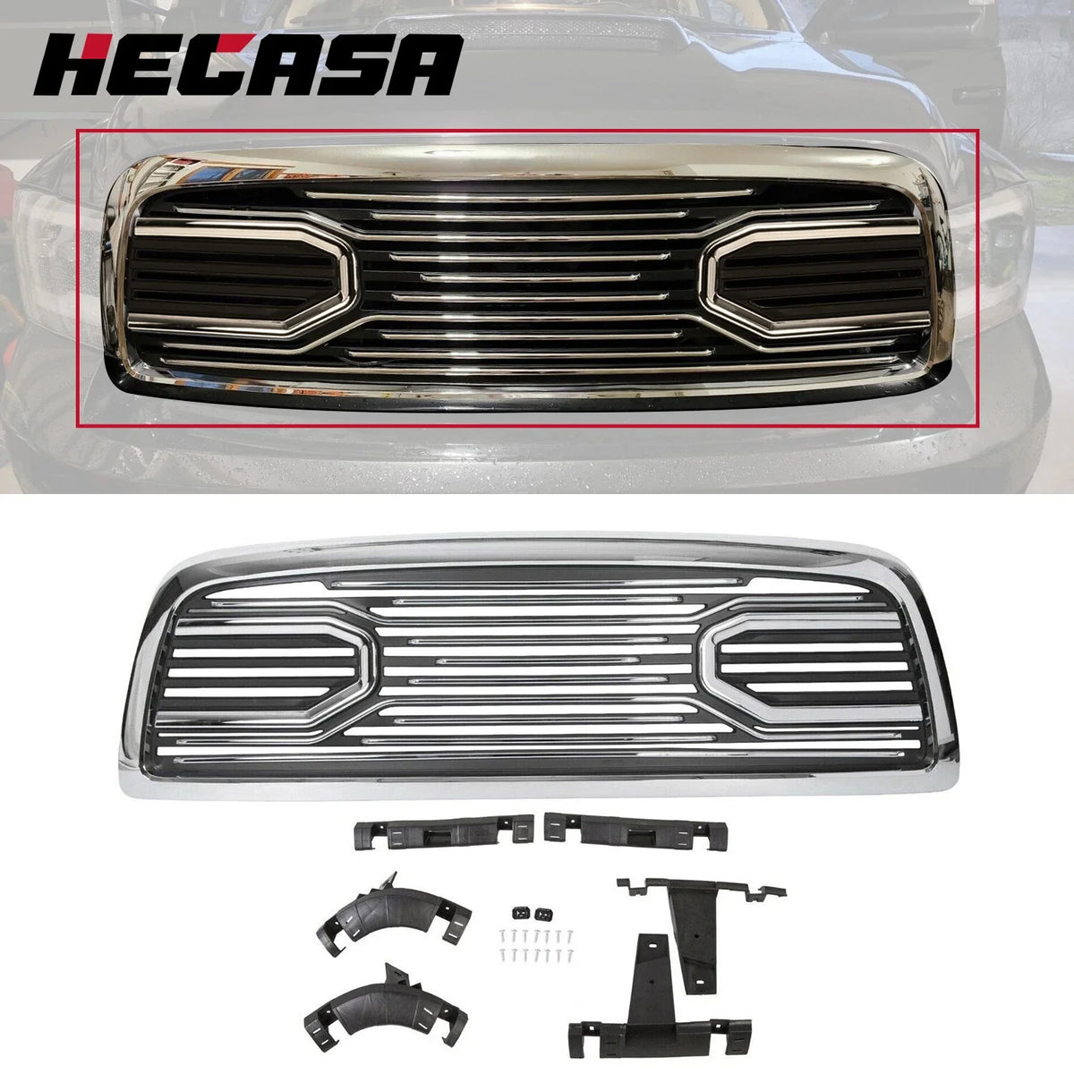 Chrome Grille + Shell Replacement for 2009-2012 Dodge Ram 1500