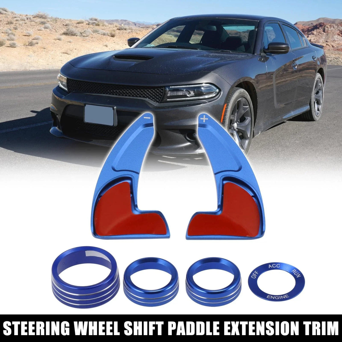 Set of 2 Steering Wheel Shift Paddle Extensions for Dodge Charger Challenger (2015–2023) - Blue