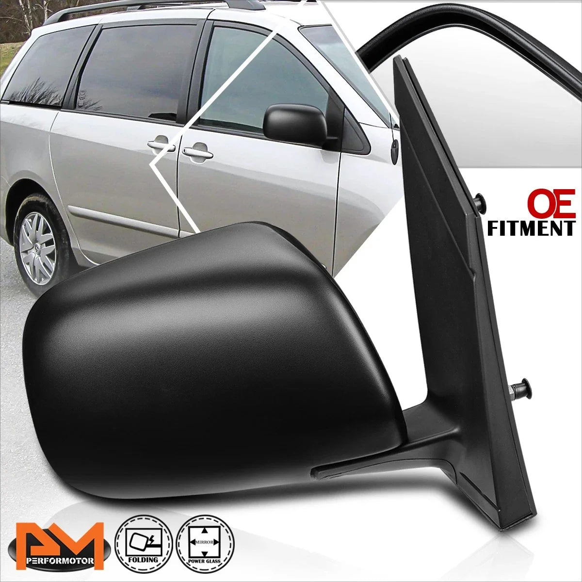 Adjustable Powered Rear View Door Mirror Right Side for Sienna (2004-2010)