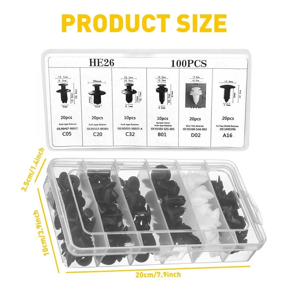 100pcs Bumper Retainer Fasteners Clips for Universal Applications