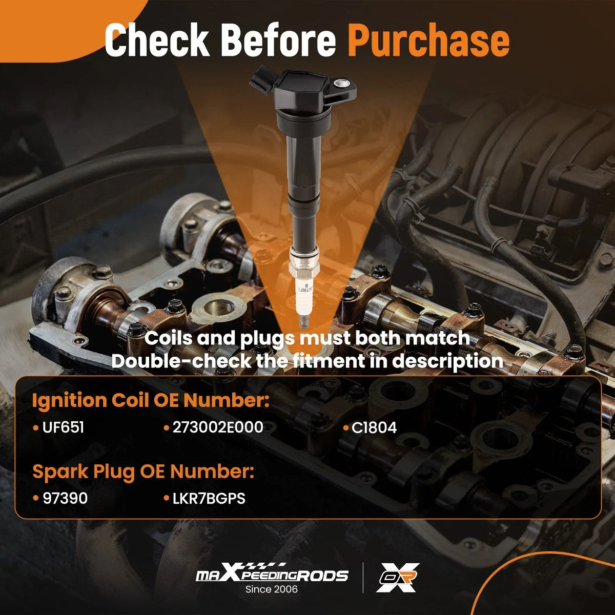 4-Piece Set of Spark Plugs & Ignition Coils for Hyundai Elantra Tucson