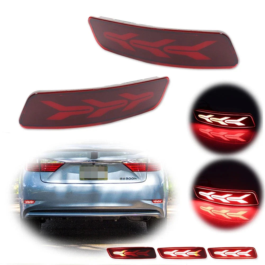 Pair LED Rear Bumper Reflector Brake Lights for Lexus GS ES (2013–2018)