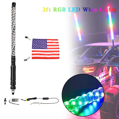 2ft LED Whip Lights RGB for Polaris ATV UTV 2010-2023
