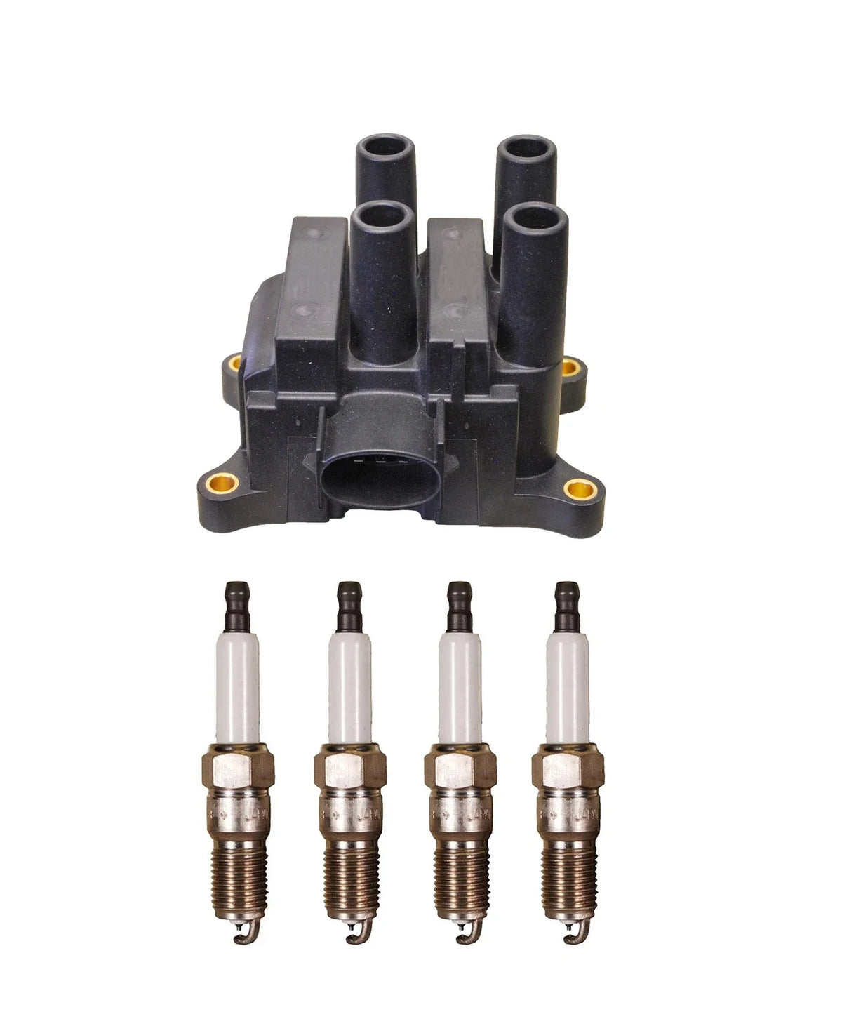 Denso Ignition Coil & 4 Double Platinum Spark Plugs Kit for Ford 2.3 L4 (0.040)