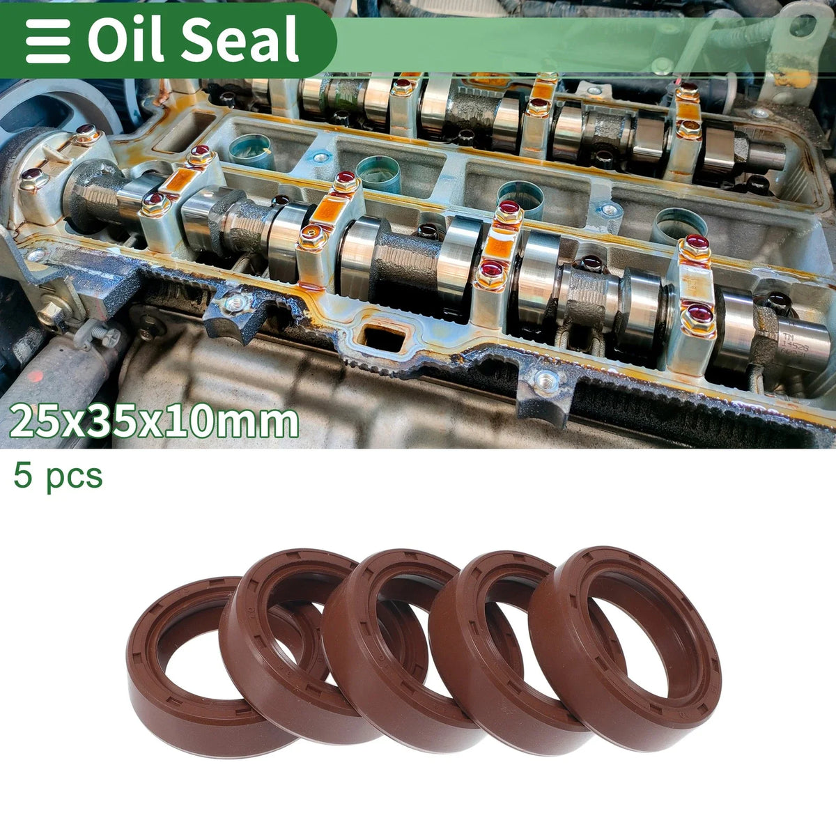 Set of 5 Oil Seal Rotary Shaft Seal FKM Rubber 25x35x10mm