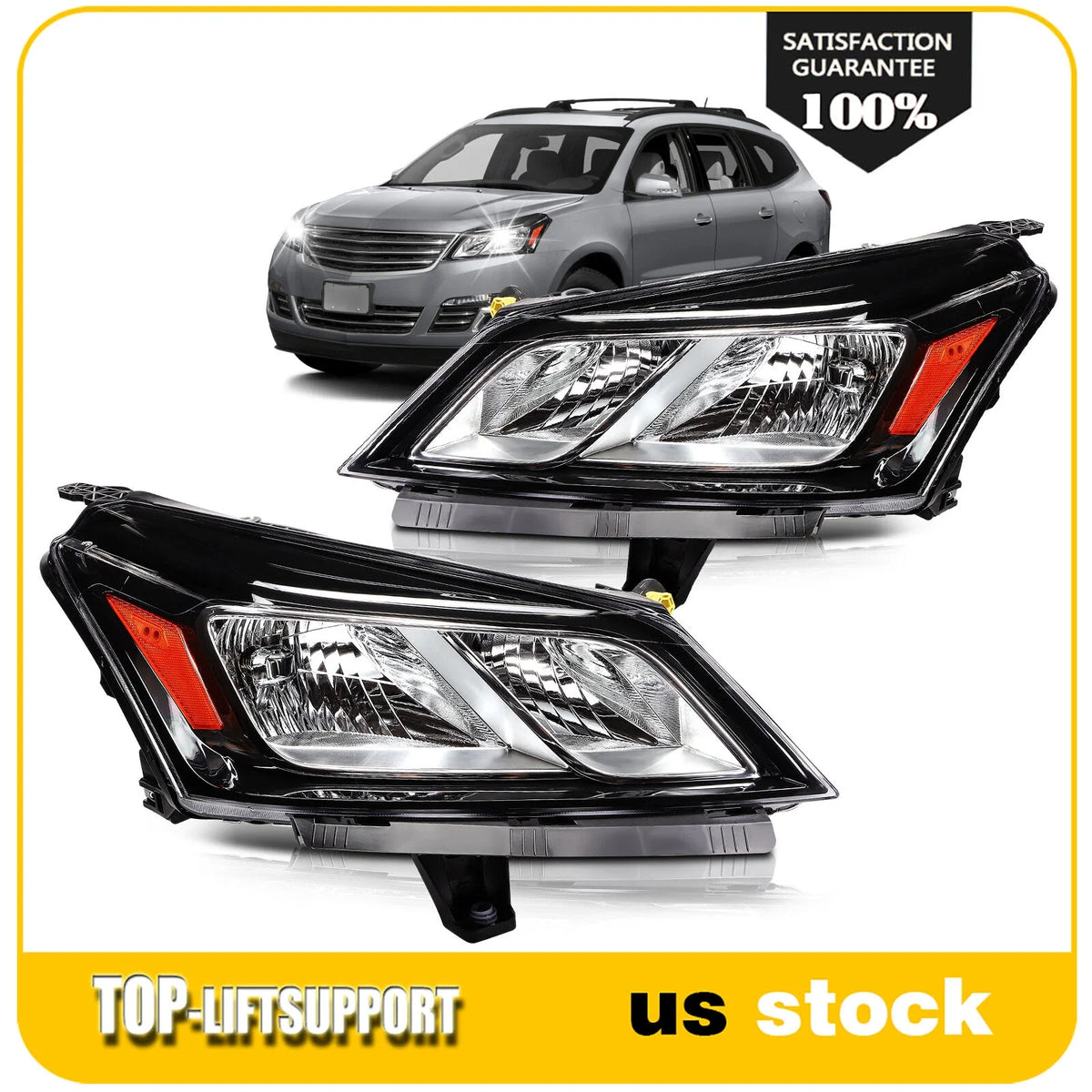 Headlight with Bulbs for Chevy Traverse (2013–2017) Black Housing