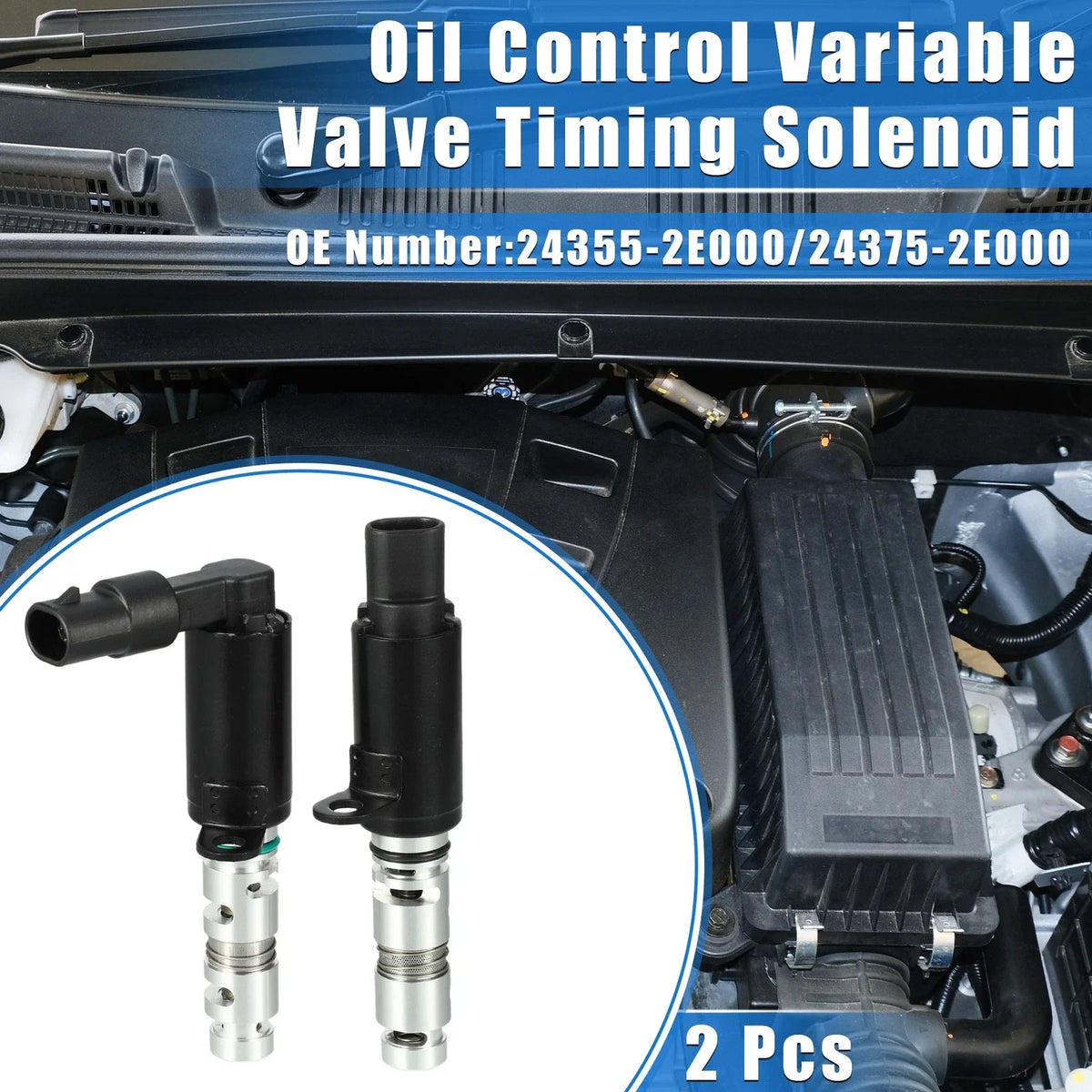 2 Pcs Variable Valve Timing Solenoid for Kia Soul 2.0L L4 (2014–2019) No. 24355-2E000