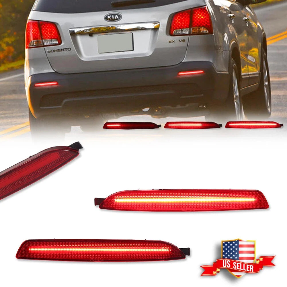 Red LED Rear Bumper Reflector Tail Lights for Kia Sorento (2011–2013)
