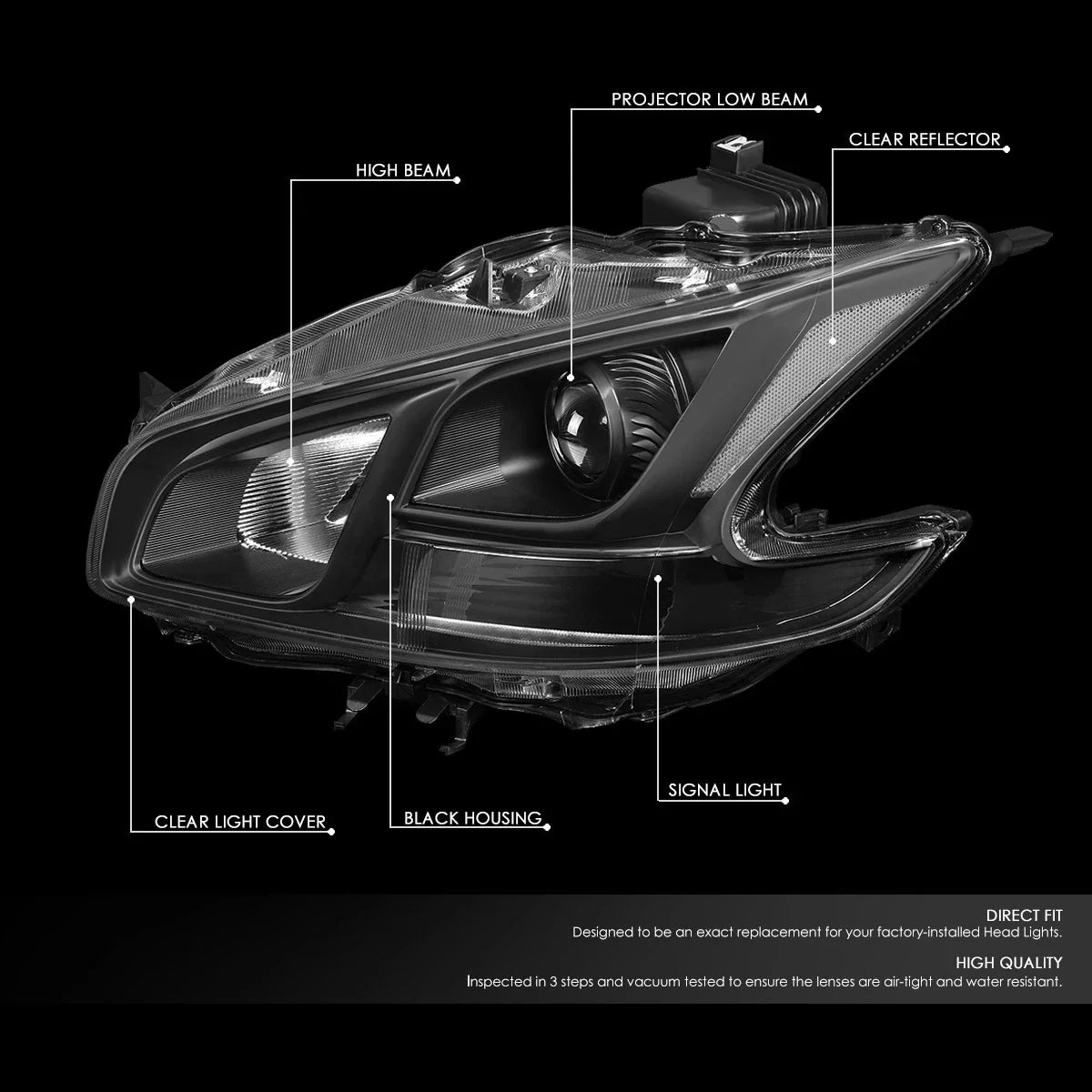 Pair of Projector Headlights for Nissan Maxima (2009–2014) - Black Housing
