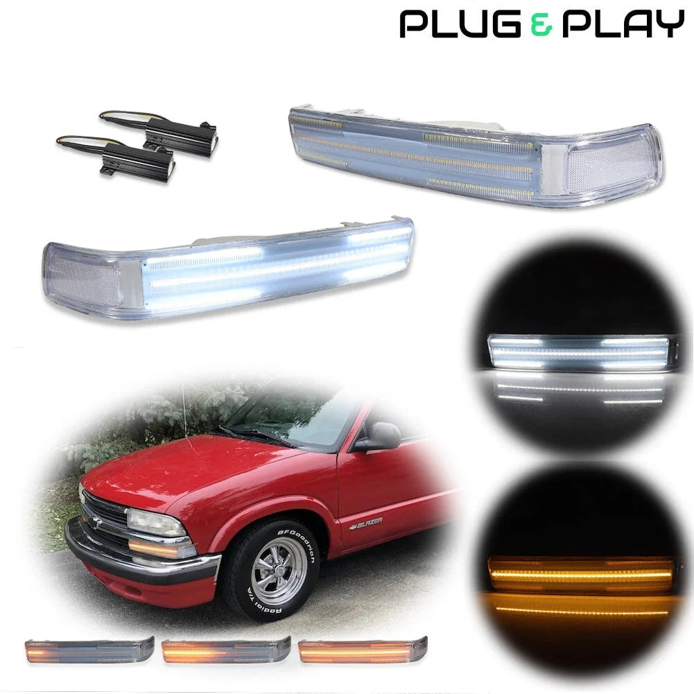 2X Clear Switchback LED Signal DRL Lights for Chevy S10 Blazer GMC Sonoma