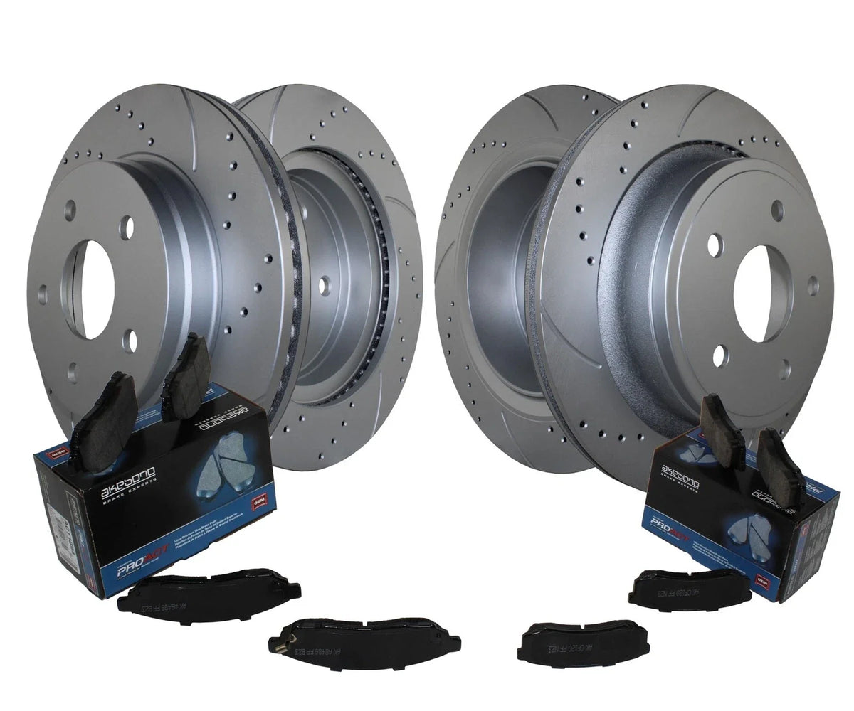 Drilled Rotors & Akebono ProACT Pads Front Rear Brake Kit for Dodge Ram 1500