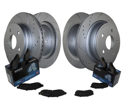 Drilled Rotors & Akebono ProACT Pads Front Rear Brake Kit for Dodge Ram 1500
