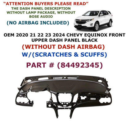 Front Upper Dash Panel BLACK for 2020-2024 Chevy Equinox 84492345