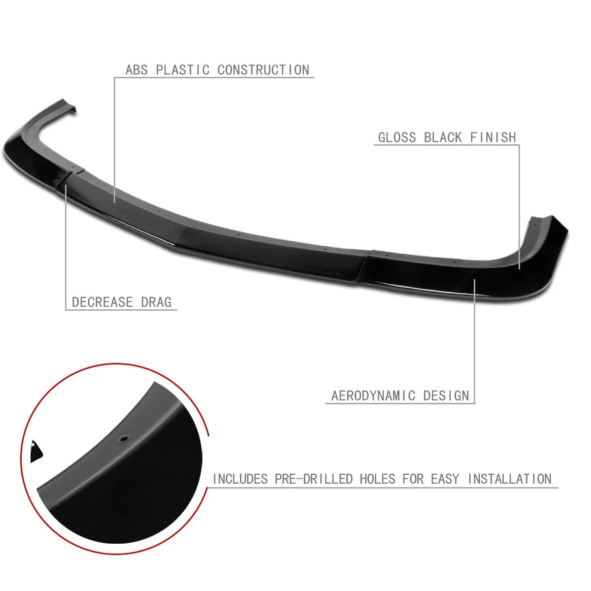 3Pc Front Bumper Lip Splitter Spoiler for Dodge Challenger (2015–2021)