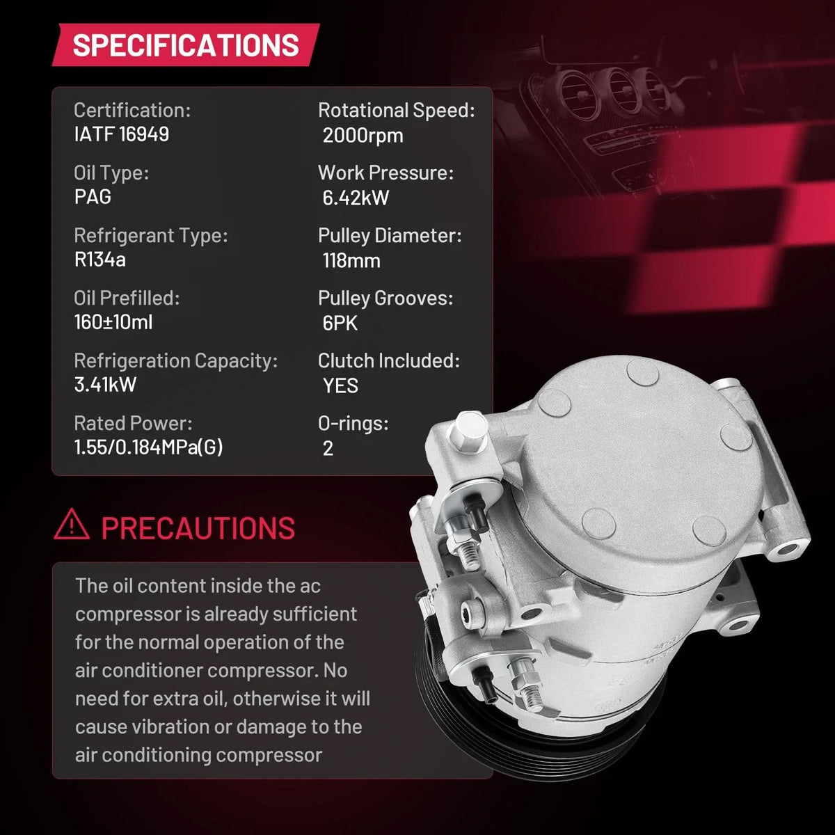 A/C Compressor for Ford Escape 2005-2007, Mazda Tribute, Mercury Mariner