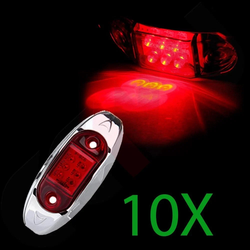 10 Red Side Marker Lights (Rectangular, 6 Diodes, Chrome) for Trailer