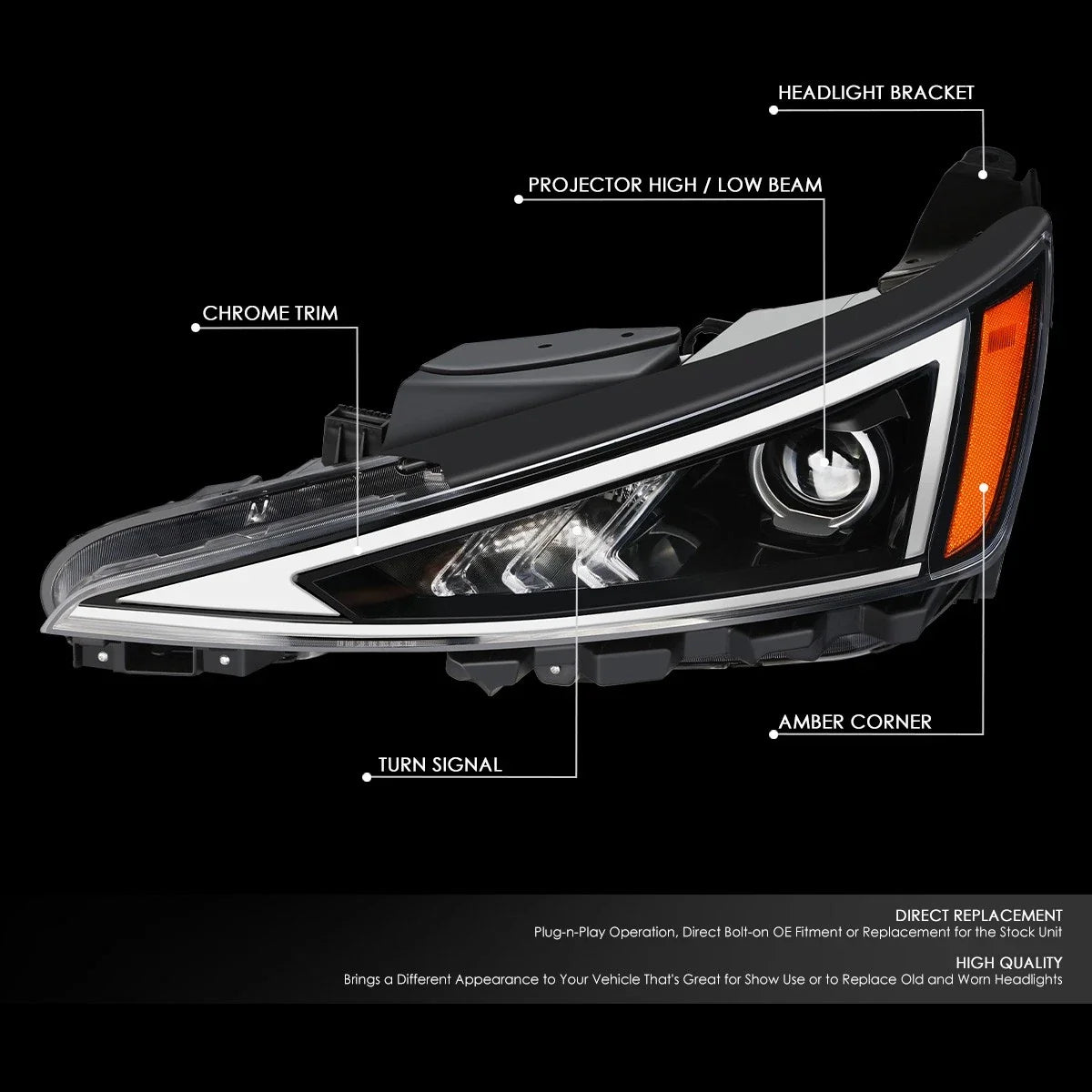 OE Style Projector Headlight Lamp Assembly for Elantra SE/SEL (2019–2020)
