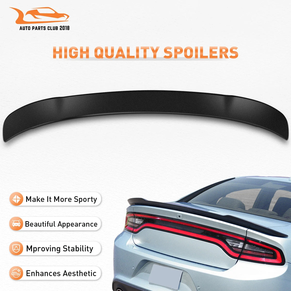 Matte Black Wing Spoiler for Dodge Charger Sedan (2011–2021)