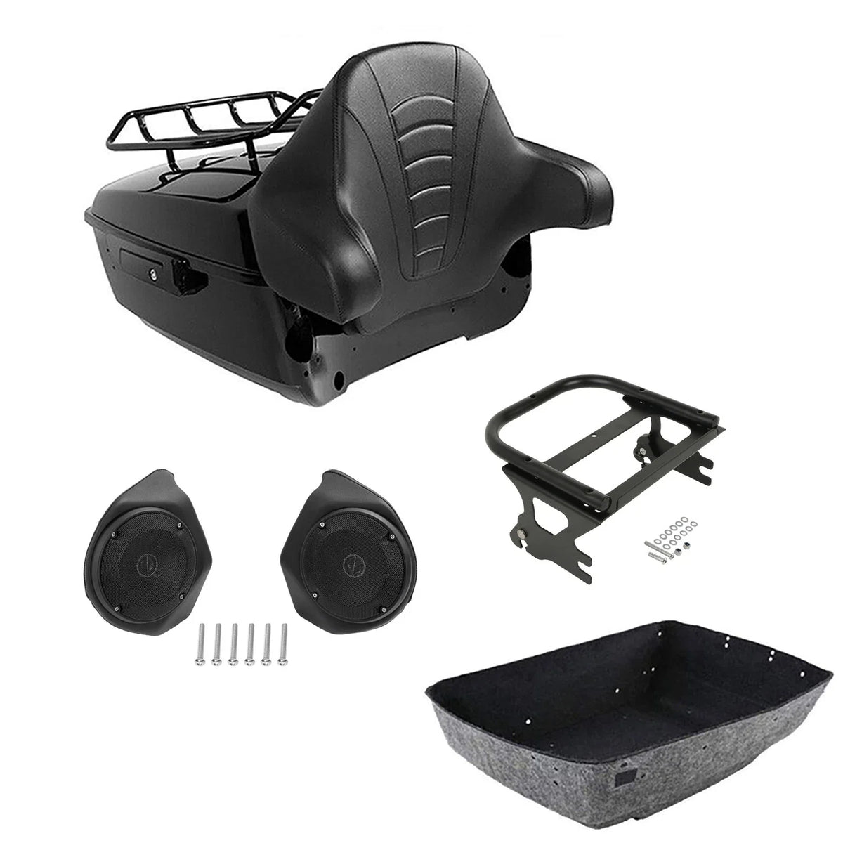 Trunk Backrest Pad & Rack Speakers for Harley Electra Glide 1997-2008