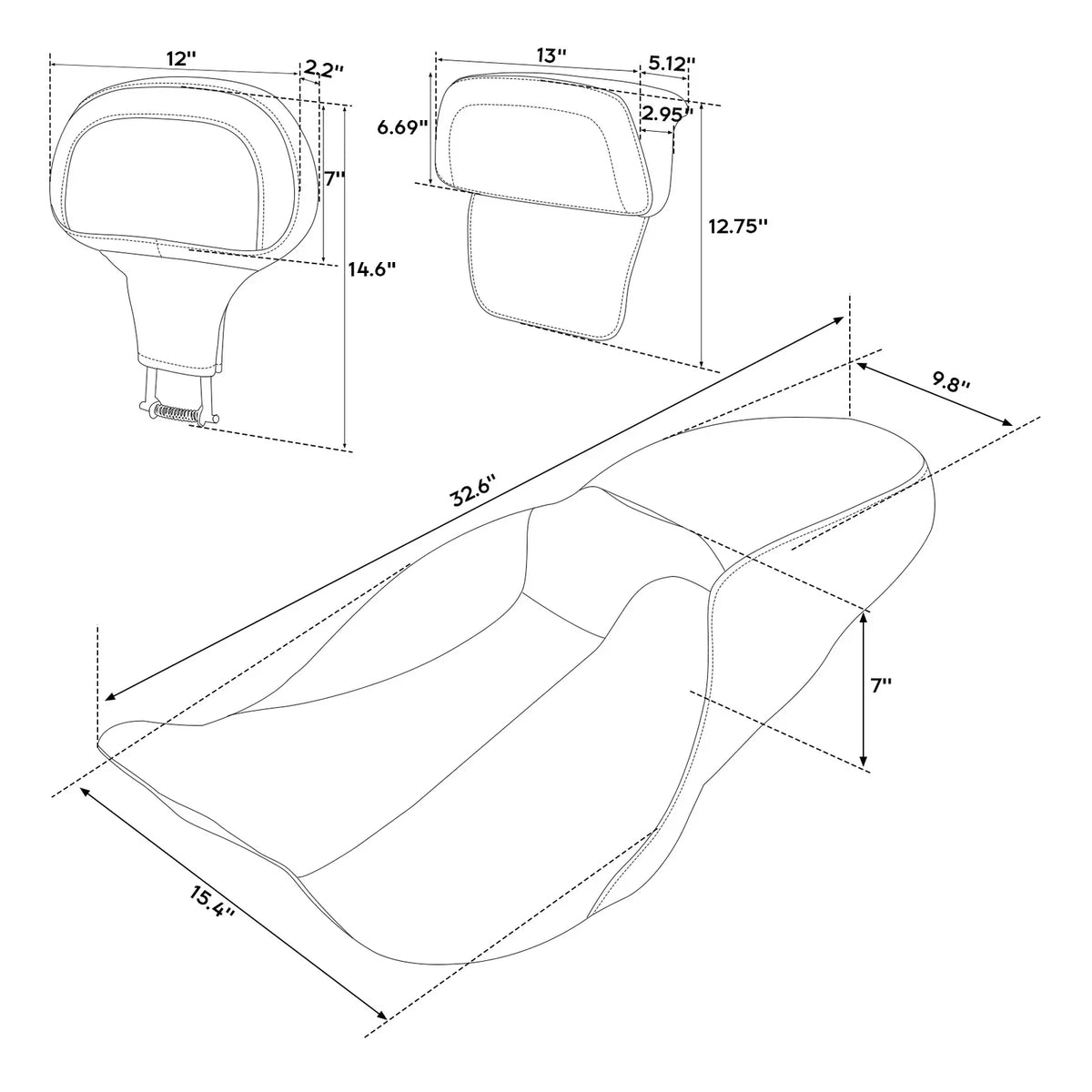 Driver Passenger Seat & Backrest Pad for Harley Touring Road Glide (2014–2023)