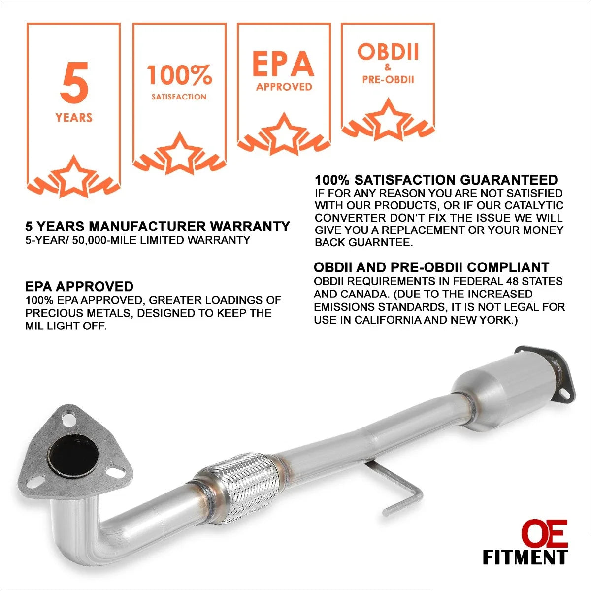 Catalytic Converter Exhaust Flex Pipe for 1997-2001 Toyota Camry/Solara