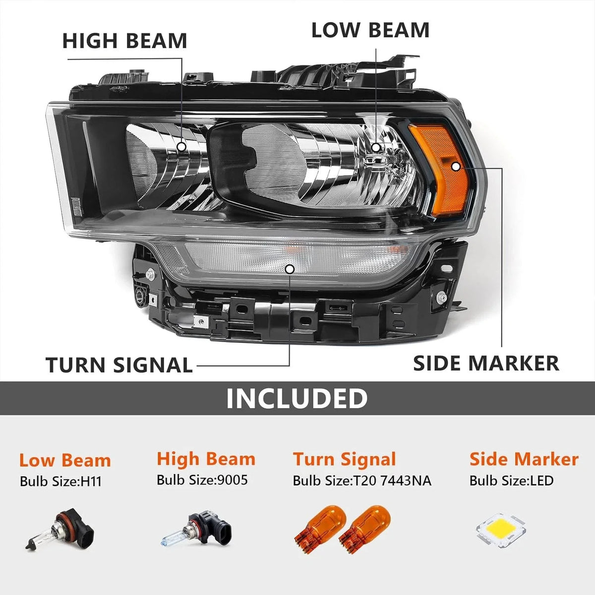 Driver Side Chrome Headlight for Ram 2500 3500 (2019-2024)